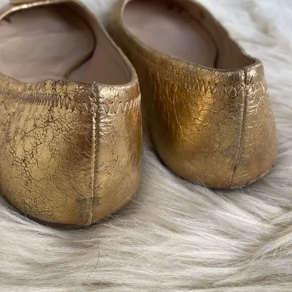 Tory Burch MINNIE TRAVEL BALLET Gold Flats sz 8M- Preowned - Picture 10 of 16